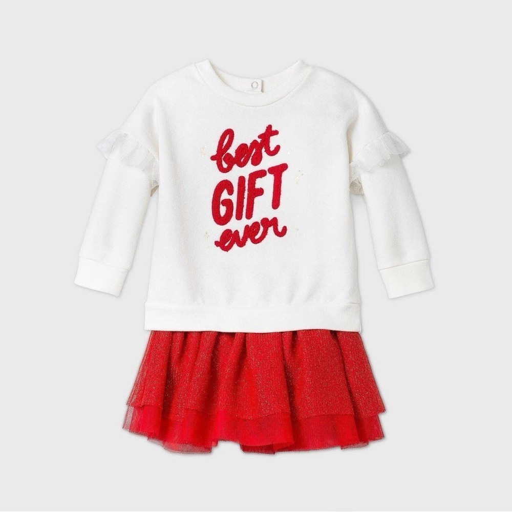 CAT & JACK “BEST GIFT EVER” SKIRT SET - RED/WHITE SIZE 18M (NEW WITH TAGS) A2